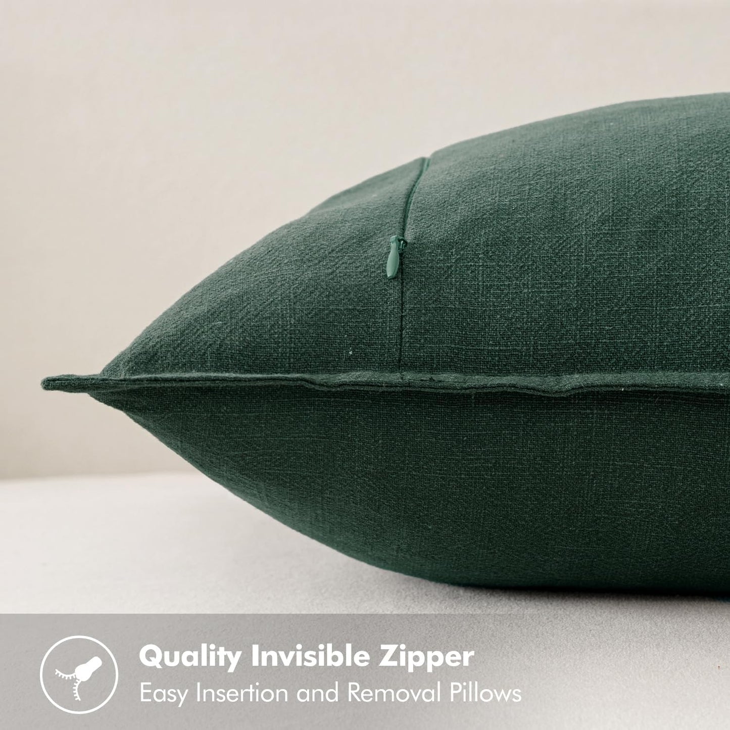 Christmas Decorative Linen Pillow Covers 18X18 Inch Dark Green ​Boho Farmhouse​ ​Neutral Couch Throw Pillows for Bed Pack of 2 Accent Modern Pillowcase Sofa Livingroom Home Decor