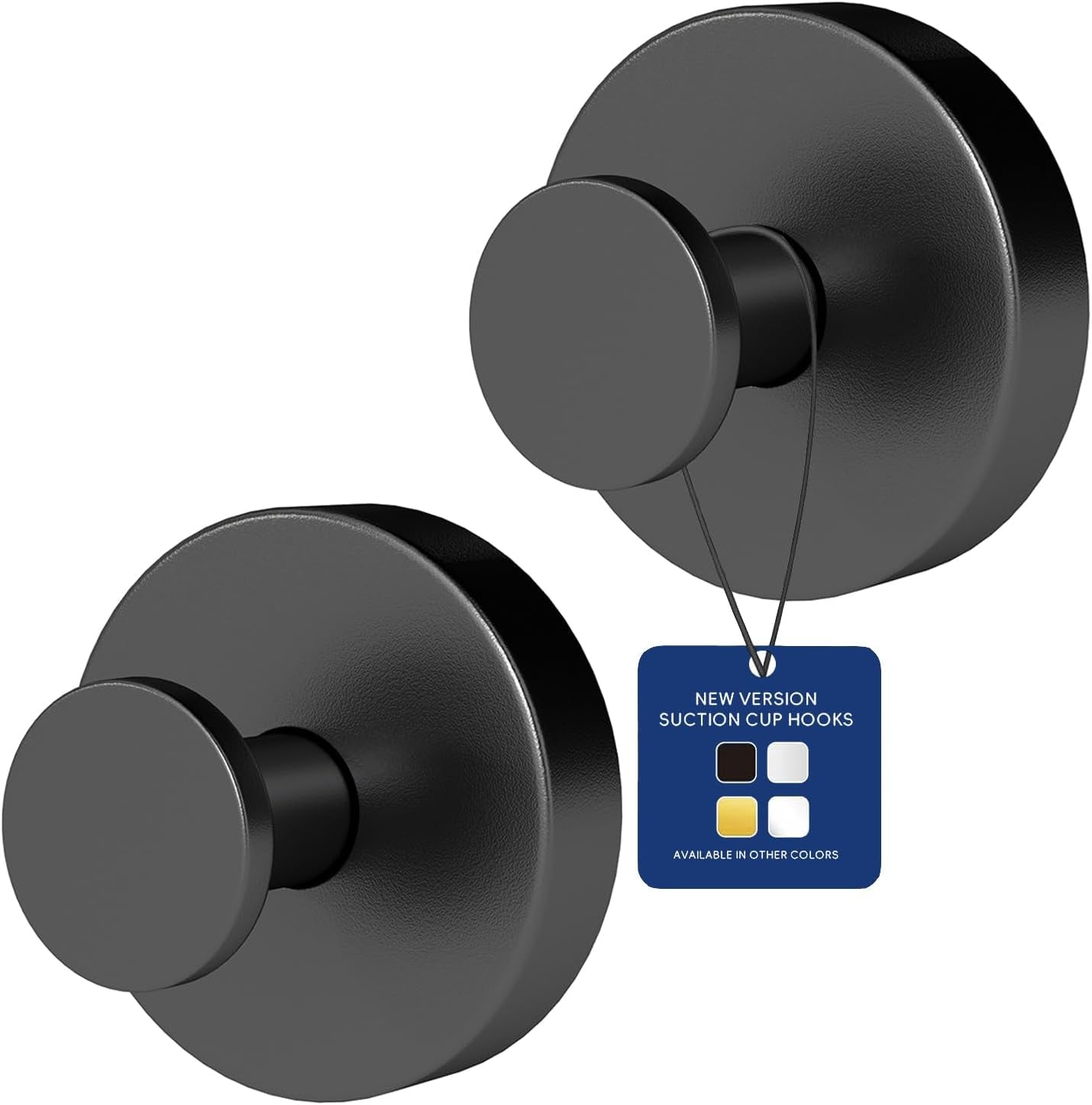 Suction Cup Hooks for Shower, Heavy Duty Towel Hooks for Bathroom Walls No Damage, Modern Shower Suction Hooks for Kitchen Wall, Glass, Mirror, Tile, Hanging Towels Robes, Black (2 Pack)