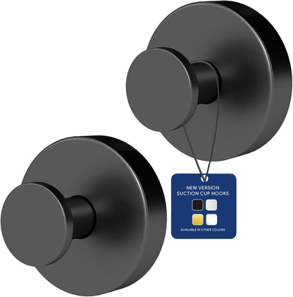 Suction Cup Hooks for Shower, Heavy Duty Towel Hooks for Bathroom Walls No Damage, Modern Shower Suction Hooks for Kitchen Wall, Glass, Mirror, Tile, Hanging Towels Robes, Black (2 Pack)