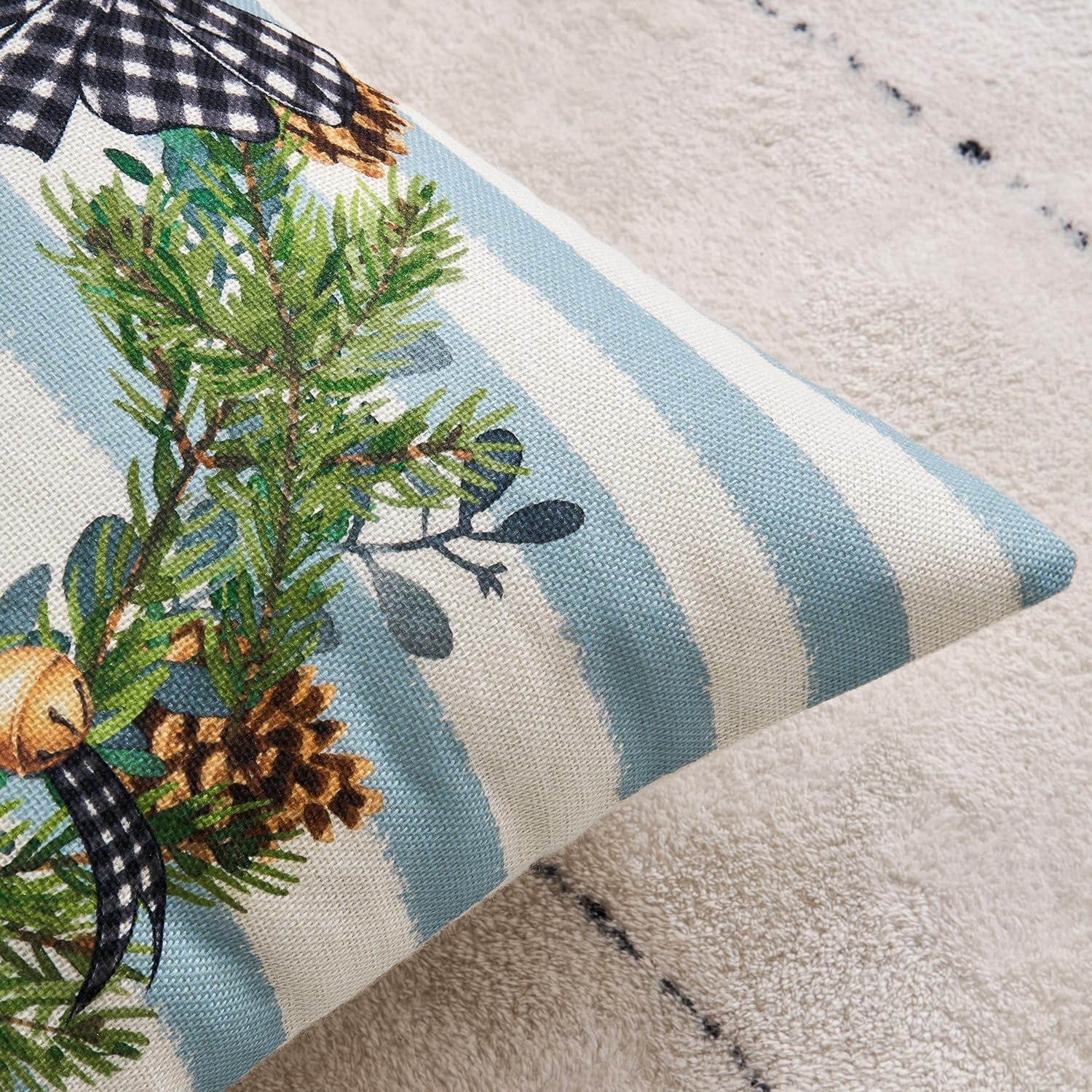 Set of 4 Holiday Blue Decorative Pillow Covers 16X16 Inch Snowman Elk Merry Christmas Throw Pillow Cases Winter Seasonal Cushion Cases Home Decors for Sofa Couch Bedroom