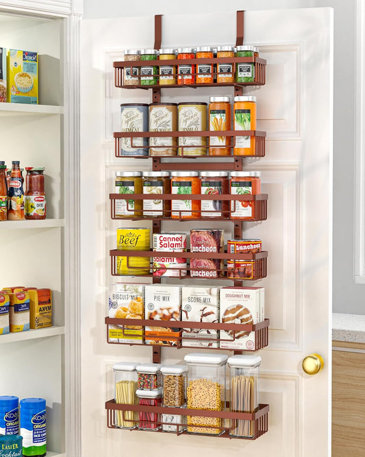 6-Tier Door Food Storage Cabinet Organizer - White Hanging Kitchen Basket Organizer with Wall Mounted Spice Rack - Rear Cabinet Door Spice Rack for Bathroom, Home, Bedroom (Bronze)