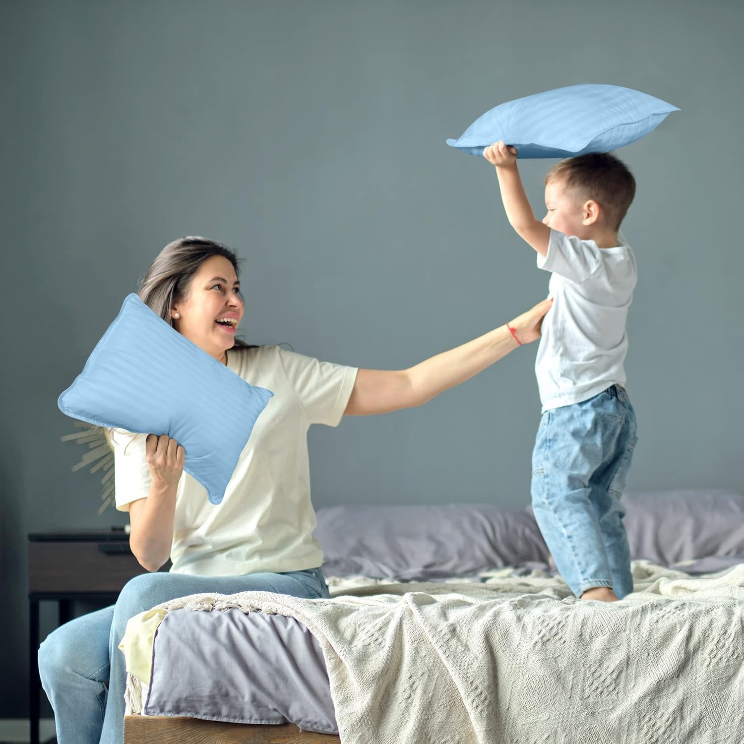 Toddler Pillow (Light Blue, 2 Pack) 13X18 Pillows for Sleeping, Soft and Breathable Cotton Blend Shell, Small Kids Pillow Perfect for Toddler Bed and Travel (Intended for Age 2 and Up)