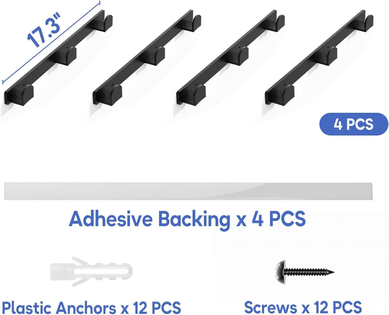 4 Packs Hat Rack for Wall, Hat Organizer for Baseball Caps Holds 36 Hats, 3 Mounting Options Hat Hook Hanger, Strong Baseball Hat Holder Storage, Cap Display for Door, Room, Closet (Black)