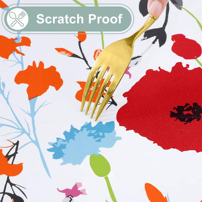 Rectangle Waterproof Vinyl Table Cloth, Wipeable Tablecloth with Flannel Backing, Plastic Table Cover for Dinner, Picnic, Indoor and Outdoor (Flowers, 60" X 84")