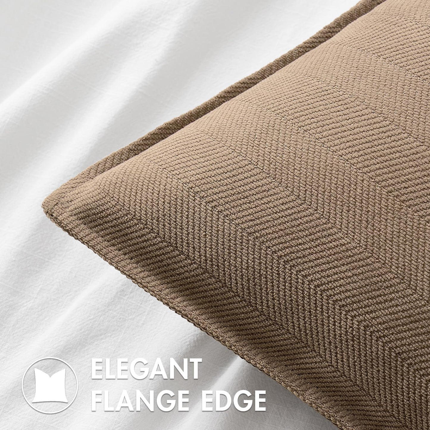 Set of 2 Coco Brown Chenille Decorative Pillow Covers 20x20 Inches - Luxurious Farmhouse Cushion Covers for Sofa, Bedroom, and Living Room Home Decor