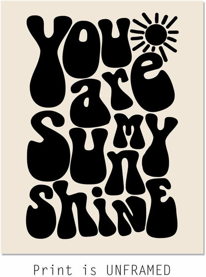 You Are My Sunshine Wall Art, Baby Shower Gift, Baby Room Decor, Sun Nursery Art, Cute Baby Wall Art, Newborn Baby Gift, Black and White, Unframed (11X14 INCH)