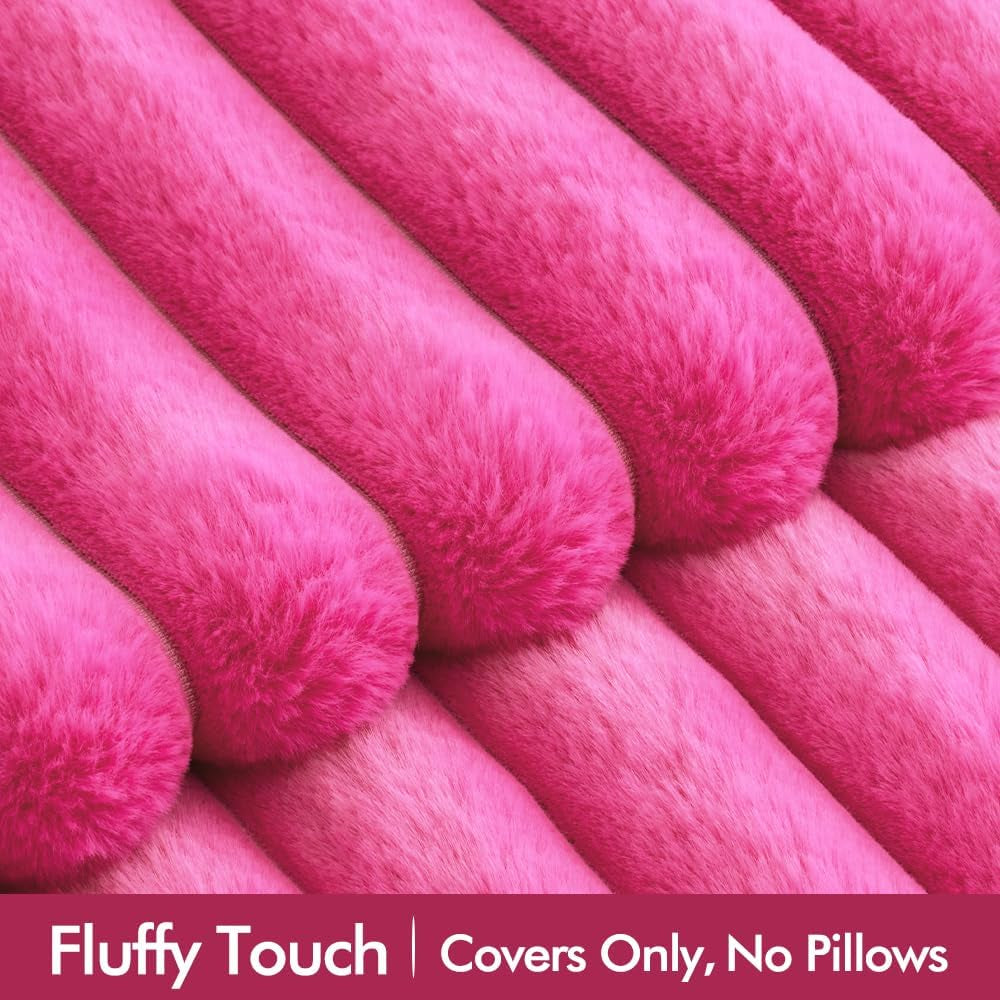 Faux Fur Plush Decorative Throw Pillow Covers Set of 2 Luxury Soft Fluffy Striped Pillowcases Cushion for Spring Sofa Couch Bed Living Room Hot Pink 18X18 Inch