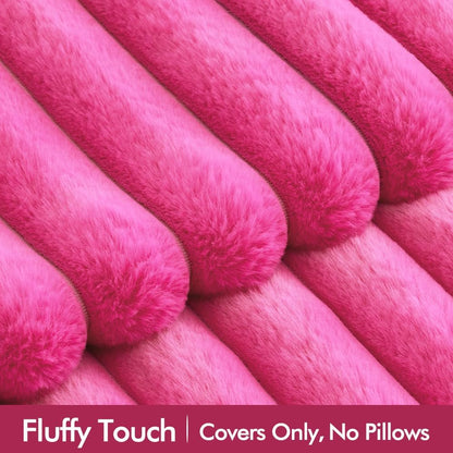 Faux Fur Plush Decorative Throw Pillow Covers Set of 2 Luxury Soft Fluffy Striped Pillowcases Cushion for Spring Sofa Couch Bed Living Room Hot Pink 18X18 Inch