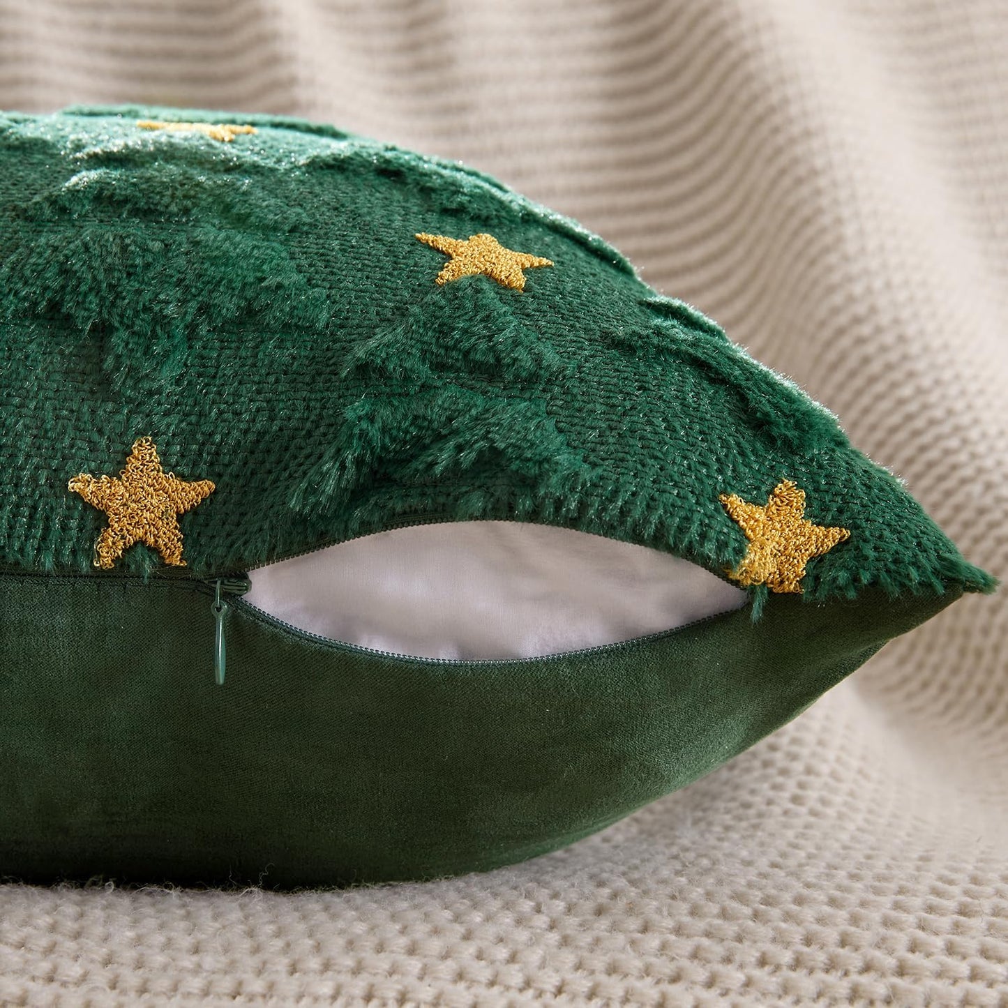 Christmas Pillow Covers 12X20 Inch Set of 2, Dark Green Christmas Tree Plush Faux Fur Pillowcases Soft Decorative Throw Pillow Cases for Couch Sofa Living Room Winter Xmas Holiday Home Decor