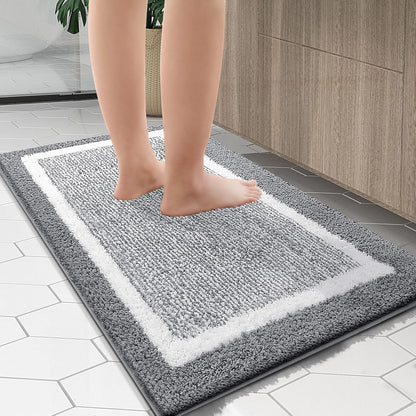 Bathroom Rugs 24X16, Extra Soft and Absorbent Microfiber Bath Mat, Non-Slip, Machine Washable, Quick Dry Shaggy Bath Carpet, Suitable for Bathroom Floor, Tub, Shower (Small, Grey)