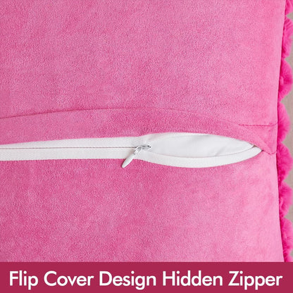 Faux Fur Plush Decorative Throw Pillow Covers Set of 2 Luxury Soft Fluffy Striped Pillowcases Cushion for Spring Sofa Couch Bed Living Room Hot Pink 18X18 Inch