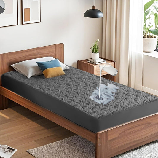 Waterproof Mattress Protector, Twin Size Mattress Pad with Deep Pocket 6"-15" Depth, Soft Breathable Dirt-Proof Single Bed Mattress Cover for Bedroom, Dorm Room (Gray)