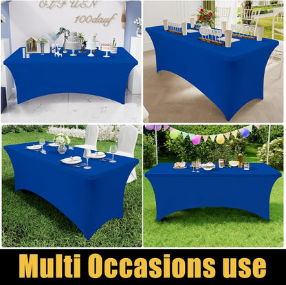 Spandex Tablecloths - 2 Pack 6FT Elastic Fitted Stretch Covers for Rectangle Tables, Washable for Outdoor Events, Weddings, Banquets & Parties (Blue, 72L x 30W x 30H Inches)