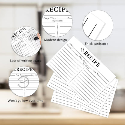 70 Count Recipe Cards 4X6 White, Double Sided, Blank for Bridal Shower and Wedding