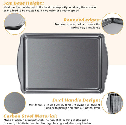 Baking Sheet with Cooling Racks - Carbon Steel Cookie Sheets for Baking [2 Sheets + 2 Racks], Nonstick Baking Pans, Perfect for Baking, Roasting, and More, Size 17 X 11 X 0.5 Inches