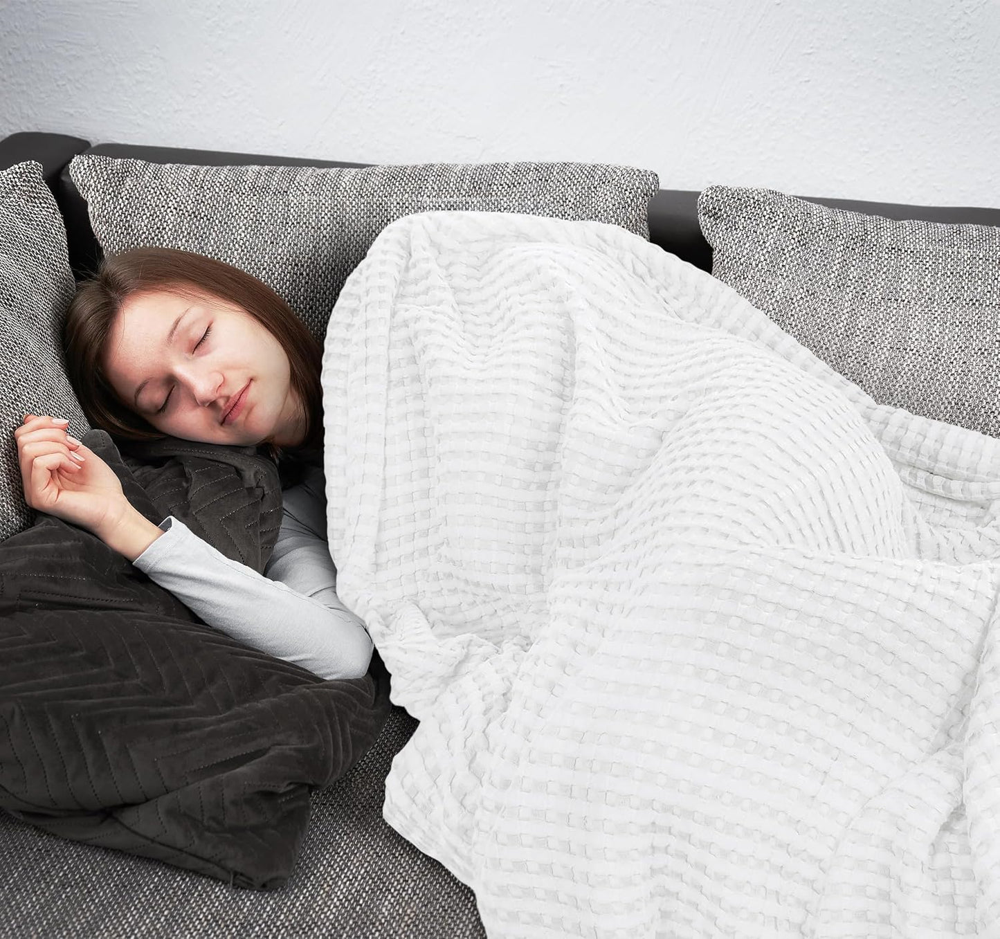 White 100% Cotton Waffle Blanket 300 GSM [Queen - 90X90 Inch] Soft Lightweight Breathable Bed Blanket for All Season