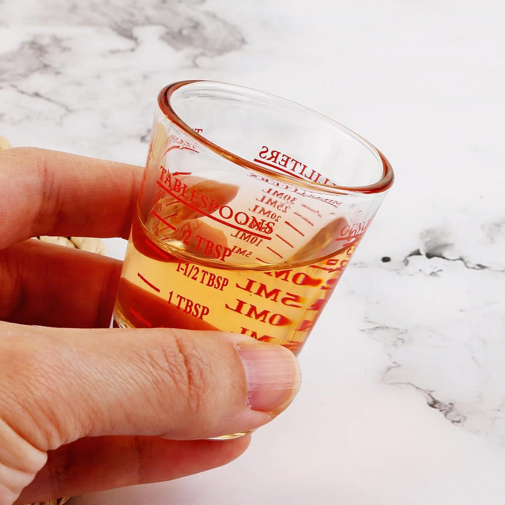 Set of 2 Shot Glasses - Heavy Glass, Perfect for Measuring Espresso, Wine, and More 26-Incremental Measurement 1Oz, 6 Tsp, 2 Tbs, 30Ml (2, Red+Black)