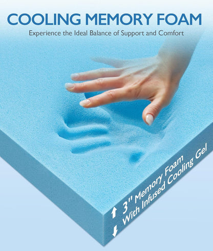 3 Inch Twin XL Cooling Memory Foam Mattress Topper for Pressure Relief, Thick Bed Mattress Pad with Cooling Soft Cover and Adjustable Straps, Certipur-Us Certified