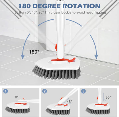Floor Scrub Brush, 4-In-1 Tile Tub Floor Scrubber with Adjustable Long Handle Shower Cleaner Brush Comes with Window Scrubber for Cleaning Bathroom Kitchen Walls Tub Tile, Orange