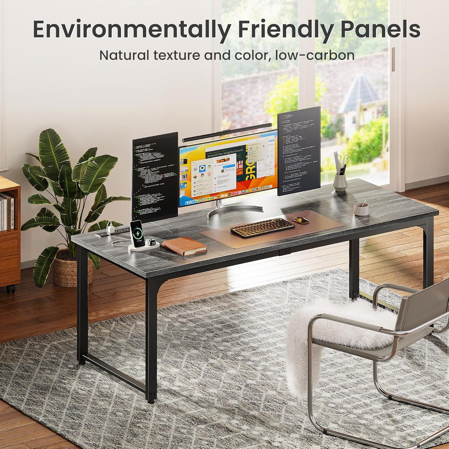 63 x 24 Inch Heavy-Duty Computer Desk with Power Outlets & USB-C, Enhanced Desktop Thickness, Sturdy Metal Frame, Ideal for Home Office and Gaming, Grey Finish