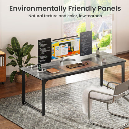 63 x 24 Inch Heavy-Duty Computer Desk with Power Outlets & USB-C, Enhanced Desktop Thickness, Sturdy Metal Frame, Ideal for Home Office and Gaming, Grey Finish