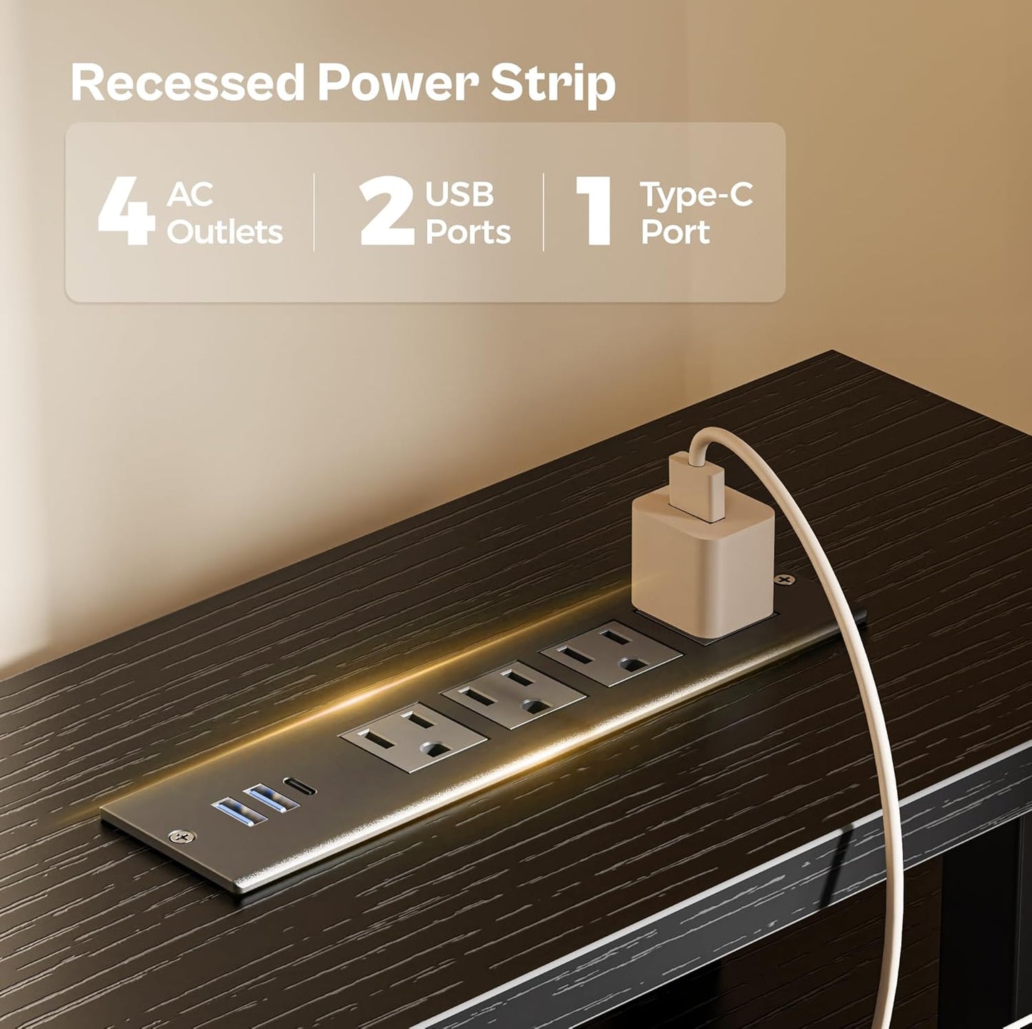 47-Inch Computer Desk with 4 Drawers, LED Lighting, and Power Outlets - Spacious Home Office and Gaming Desk in Black