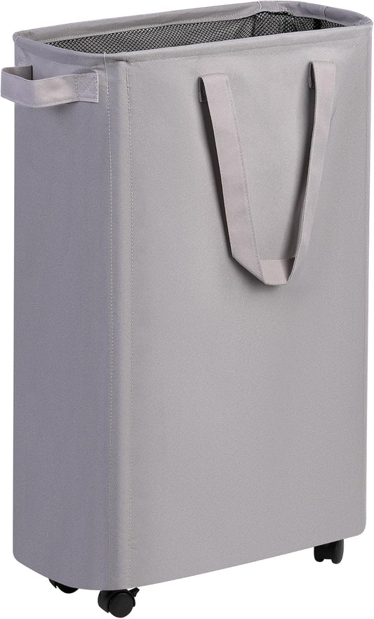 Slim Laundry Hamper with Wheels, Rolling Laundry Basket for Clothes, Small Laundry Basket for Bedroom, Dorm and Laundry Room, 60L (12.7 Gallons) Grey