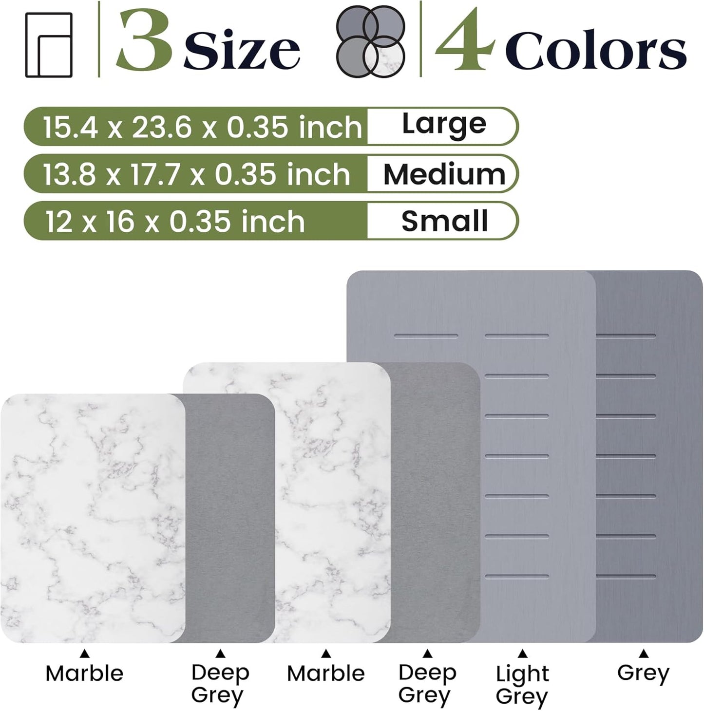 13.8 x 17.7 Inch Super Absorbent Marble Stone Drying Mat for Kitchen Counter - Quick Dry Diatomaceous Earth Dish Mat (1 Piece)