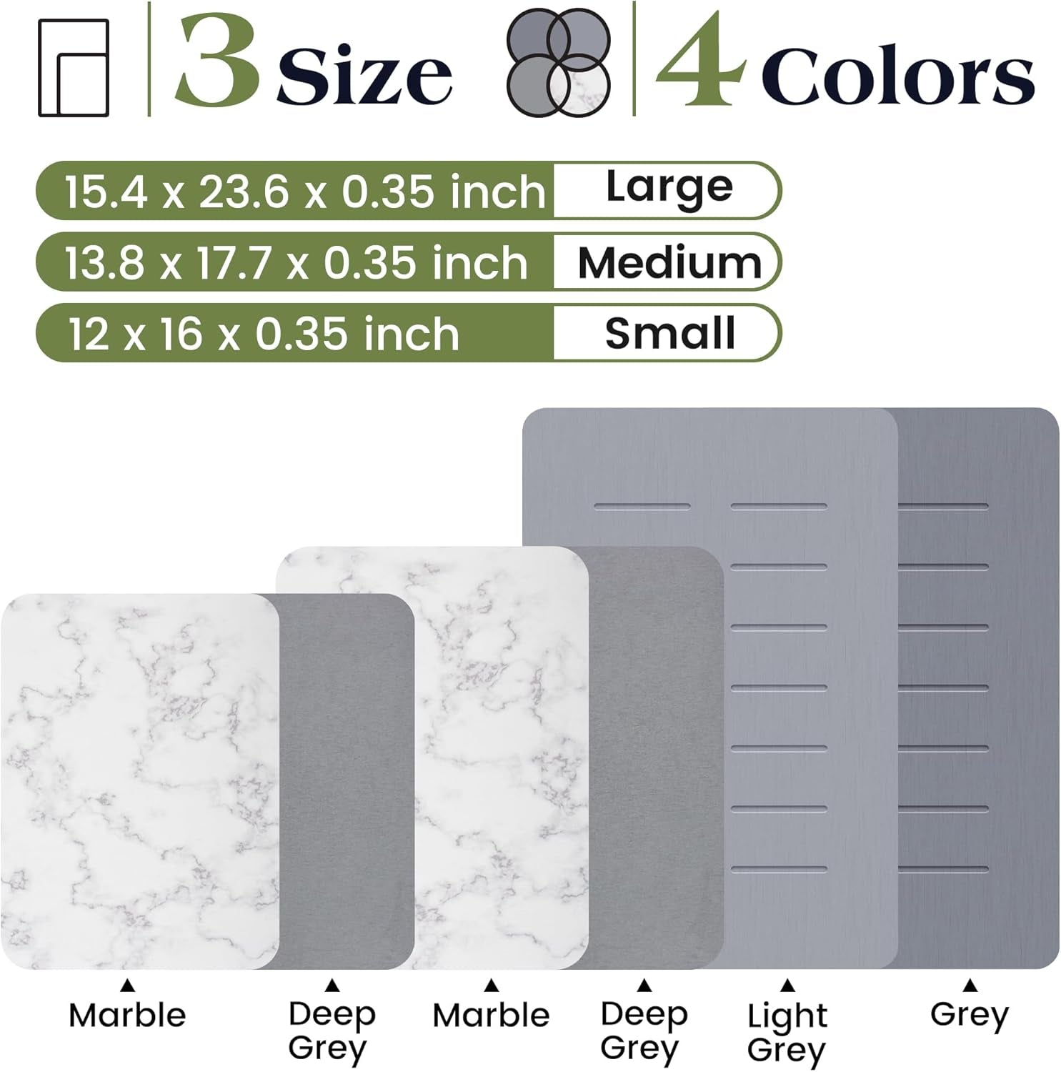 13.8 x 17.7 Inch Super Absorbent Marble Stone Drying Mat for Kitchen Counter - Quick Dry Diatomaceous Earth Dish Mat (1 Piece)