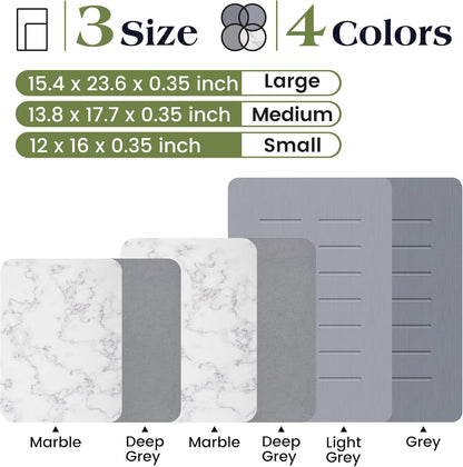 13.8 x 17.7 Inch Super Absorbent Marble Stone Drying Mat for Kitchen Counter - Quick Dry Diatomaceous Earth Dish Mat (1 Piece)