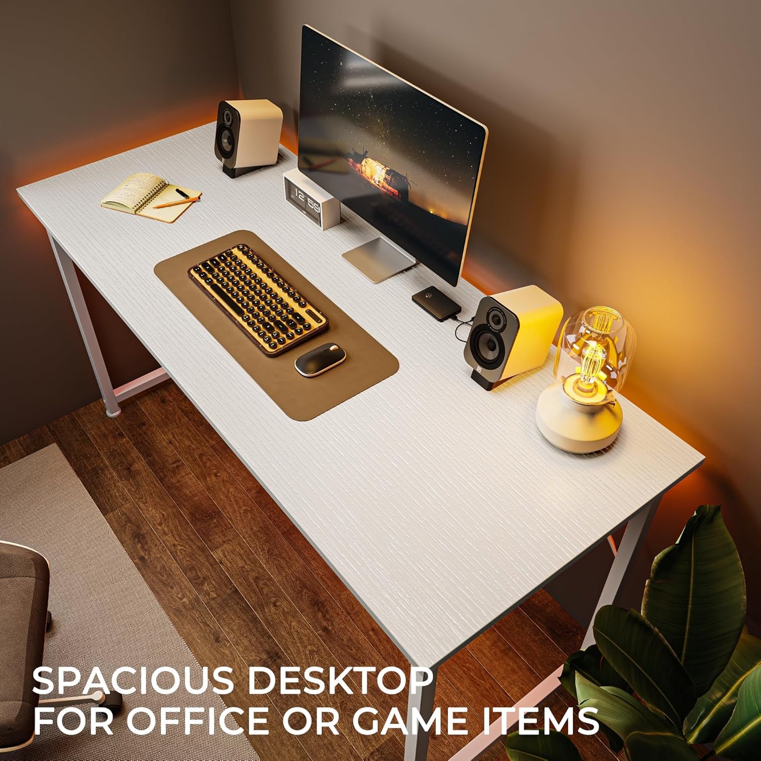 55-Inch Modern Home Office Desk with Sturdy Metal Frame and Ample Legroom for Gaming and Writing