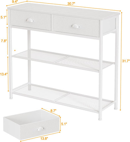 30'' Entryway Table, White Console Table with Storage, Narrow Sofa Table with 2 Drawers and 2 Shelves for Hallway, Living Room, Bedroom, Foyer, Couch, Tv