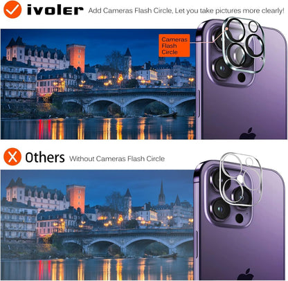 Tempered Glass for Iphone 14 Pro Max Screen Protector 6.7'' [3 Pack] with [3 Pack] Camera Lens Protector with [Alignment Frame], Anti-Scratch Case Friendly Transparent HD Clear Film