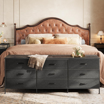 63-Inch Black Dresser and Entertainment Center with 9 Drawers, Suitable for 55 to 70 Inch TVs, Ideal for Bedroom and Closet Storage