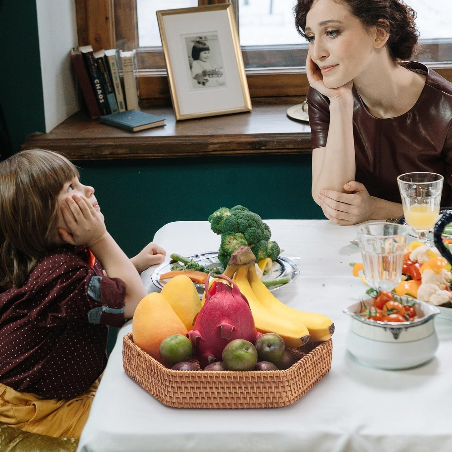 Hexagon Rattan Serving Tray for Coffee Table Woven Decorative Basket Trays for Ottoman Natural (9.8Inch X 2Inch)
