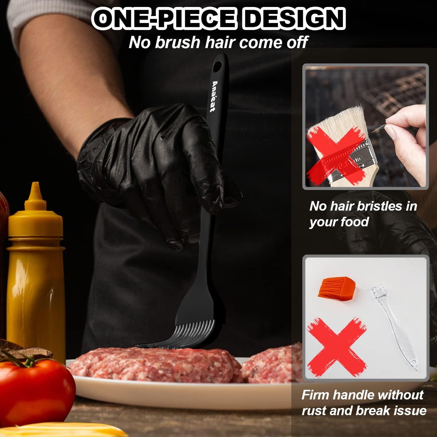 2 Pack Silicone Basting Pastry Brushes - Heat Resistant Brush with Soft Bristles, Hygienic One-Pieces Design, Marinade Brush Great in Baking for Spreading Oil Butter Sauce BBQ Grill (Black)