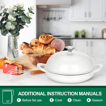 Dutch Oven for Bread Baking, 5.5 Quart Enameled Cast Iron Bread Oven with Lid, round Bread Pan for Homemade Sourdough Baking, Easy to Clean & Dome Lid, White