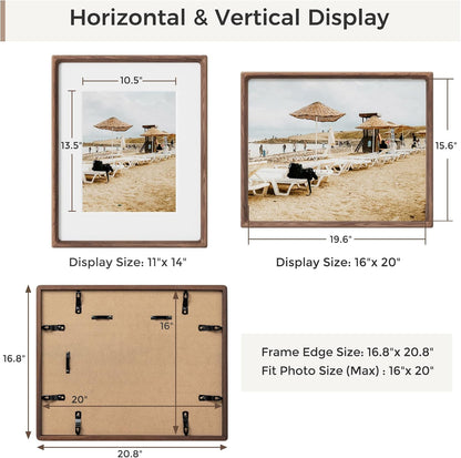 16X20 Picture Frames Natural Walnut,Original Wood Hand Make Crafted Poster Frame with Mat to 11X14 Graduation Picture Display,Family Picture,Wedding Picture,Photo,Document Wall Mounted