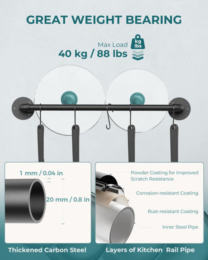 Wall Mounted Pot Pan Rack 21'' Set of 2, Industrial Utensils Wall Hanger Iron Pipe Kitchen Hanging Rail with 10 S Hooks