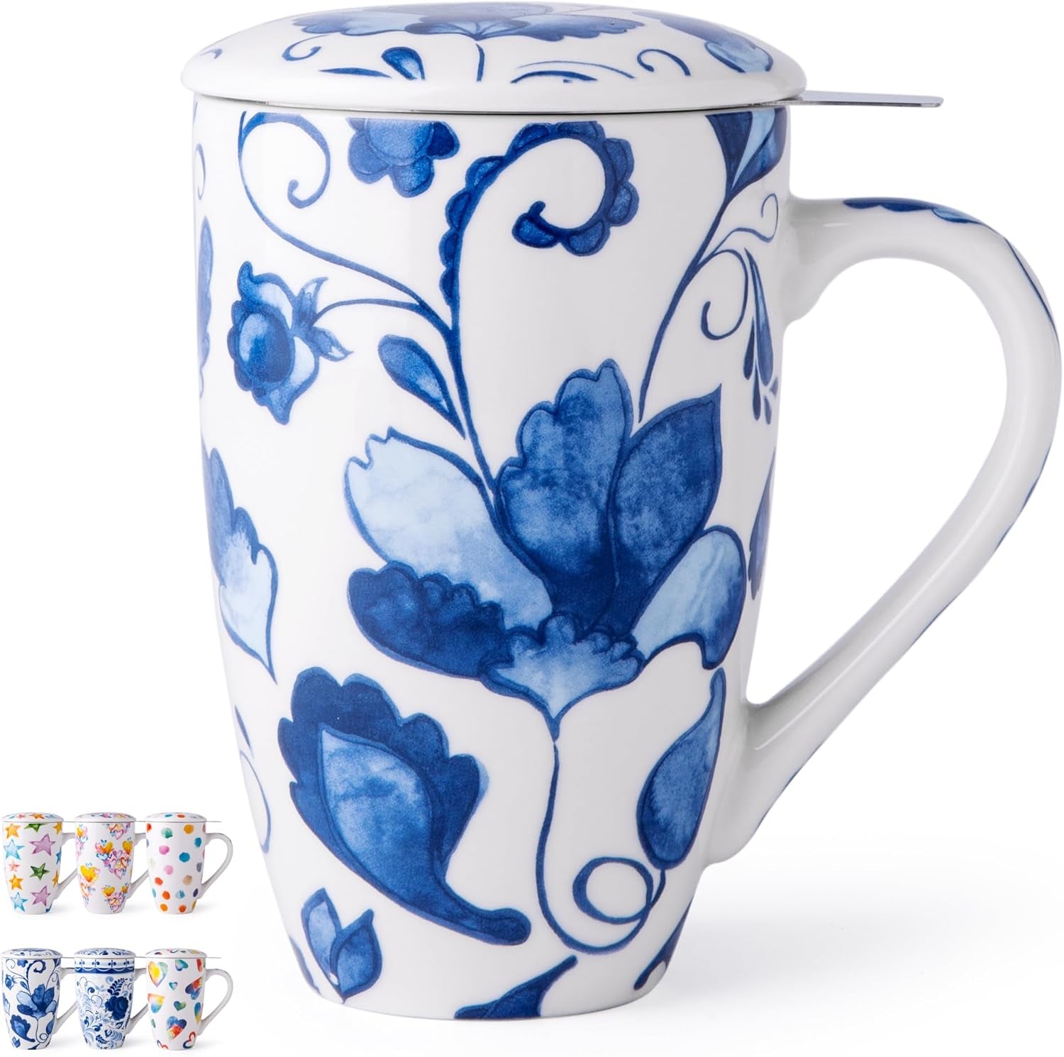 Ceramic Tea Mug with Infuser and Lid, 18 Ounce Capacity, Microwave and Dishwasher Safe, Ideal for Loose Leaf Tea Enthusiasts