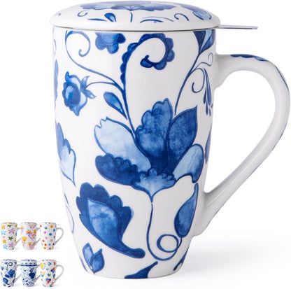 Ceramic Tea Mug with Infuser and Lid, 18 Ounce Capacity, Microwave and Dishwasher Safe, Ideal for Loose Leaf Tea Enthusiasts