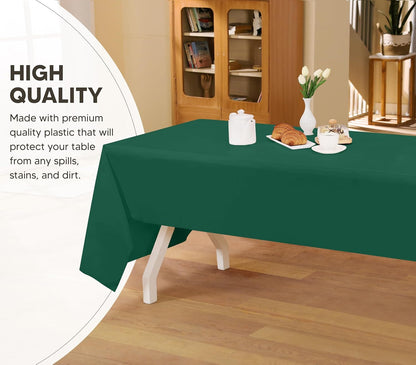 Plastic Table Cloth Disposable (12 Pack - 54X108 Inch) Green Rectangle Tablecloth Waterproof Stain Resistant Party Table Cover