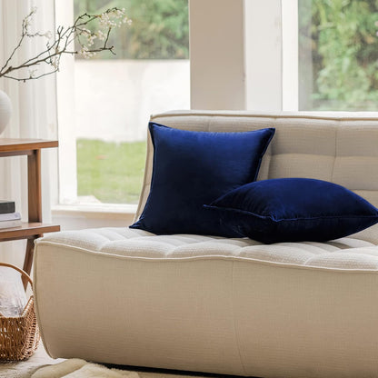Velvet Navy Blue Throw Pillow Covers 18X18 Inches Pack of 2 Soft Decorative Square Cushion Covers for Couch Sofa Bed Livingroom Car,45X45Cm