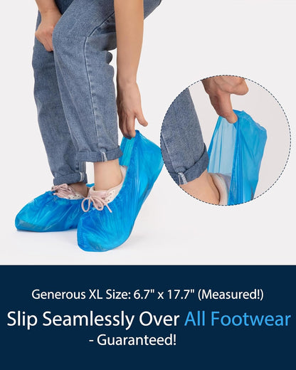 Shoe Covers Disposable Non-Slip, Waterproof Boot Covers with Compact Roll for Easy Storage, 100 Pack Plastic Shoe Covers for Indoor Use, Home Cleaning,Visting, One Size Fits Most
