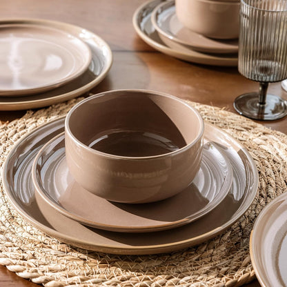 Ceramic Dinnerware Set for Four - 12-Piece Stoneware Plate and Bowl Collection with Reactive Glaze, Scratch Resistant, Dishwasher and Microwave Safe