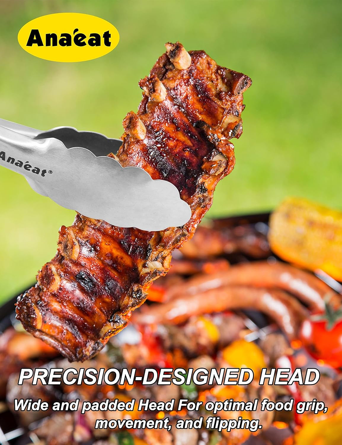 7" Mini Cooking Tong Stainless Steel - Sturdy Coiled Spring Locking Kitchen Food Tong with Non-Slip Silicone Grip for Serving, Cooking, Baking - Heat Resistant up to 480°F (Black)