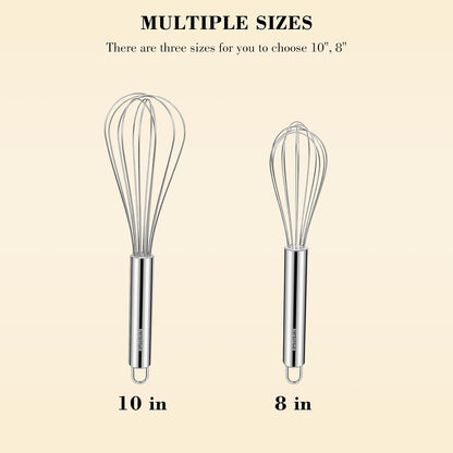 Whisk, Stainless Steel Wisk Set 8" 10" Kitchen Whisk Wisking Tool Kitchen Wisk Wire Whisks for Cooking, Whisking, Blending, Beating, Stirring-…