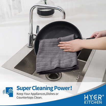 Microfiber Kitchen Towels, Stripe Designed, Super Soft and Absorbent Dish Towels, Pack of 8, 18 X 26 Inch, Gray and White