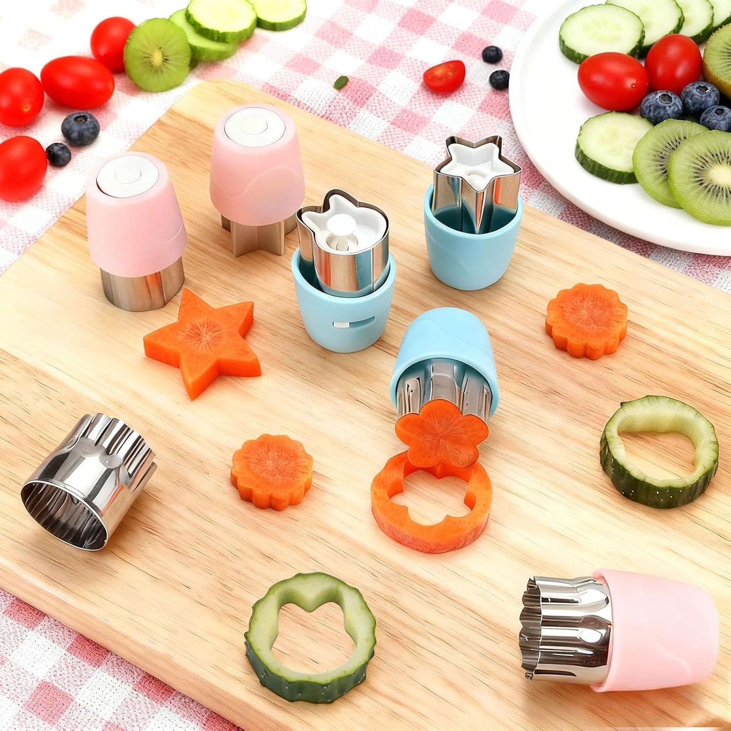 20Pcs Biscuit Cutter & Cookie Cutters Set - Multi-Shape Fruit/Vegetable Cutters for Kids Lunch Accessories, Food-Grade Stainless Steel Molds for Home Baking (BLUE)