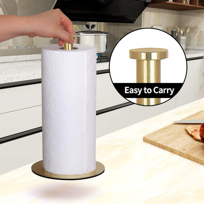 Gold Paper Towel Holder Countertop, , Kitchen Paper Towel Holder Stand for Kitchen and Bathroom Organization and Storage, Paper Towel Holders for Standard and Large Size Rolls (Gold)